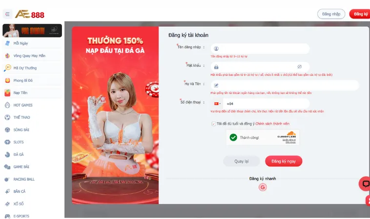 Đăng Ký AE888 Nhanh Chóng Để Tham Gia Cá Cược Đỉnh Cao Hôm Nay 2 Giao diện đăng ký AE888